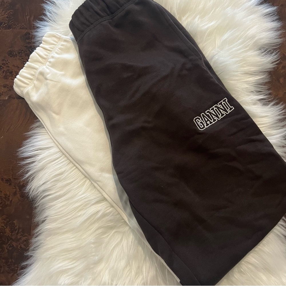 GANNI Logo Sweatpants – Brown/White – Size XS – Scandinavian Street Style
